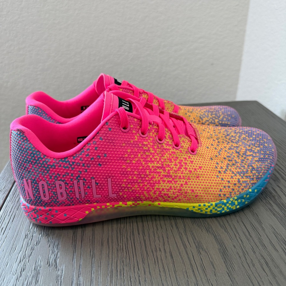 NOBULL Pink Glitch Yellow Blue Superfabric Trainers Men 11 Women 12.5 Sneakers